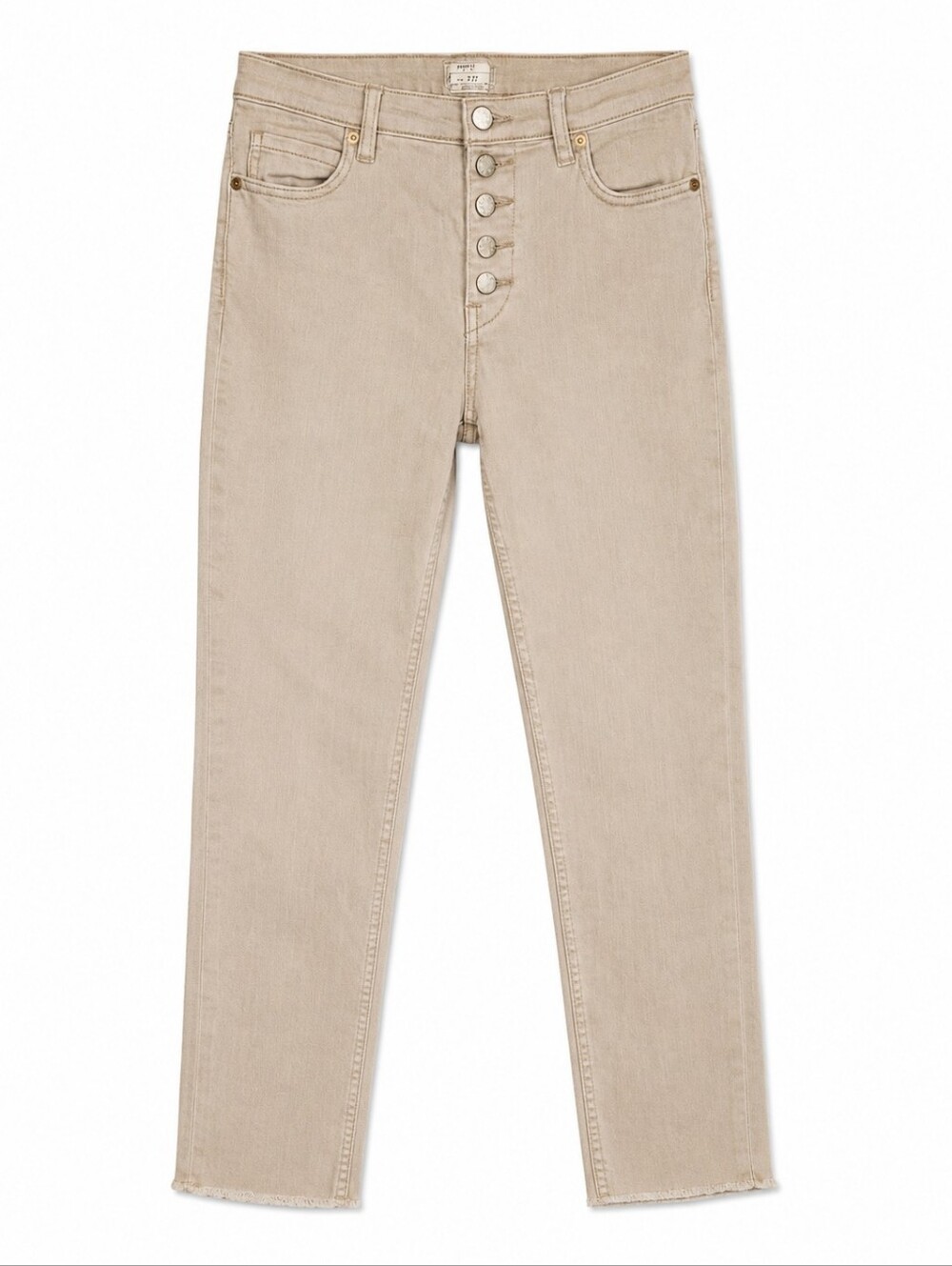 Free People High Rise Button Fly Raw Hem Jeans Beige Size 27 - Picture 2 of 5